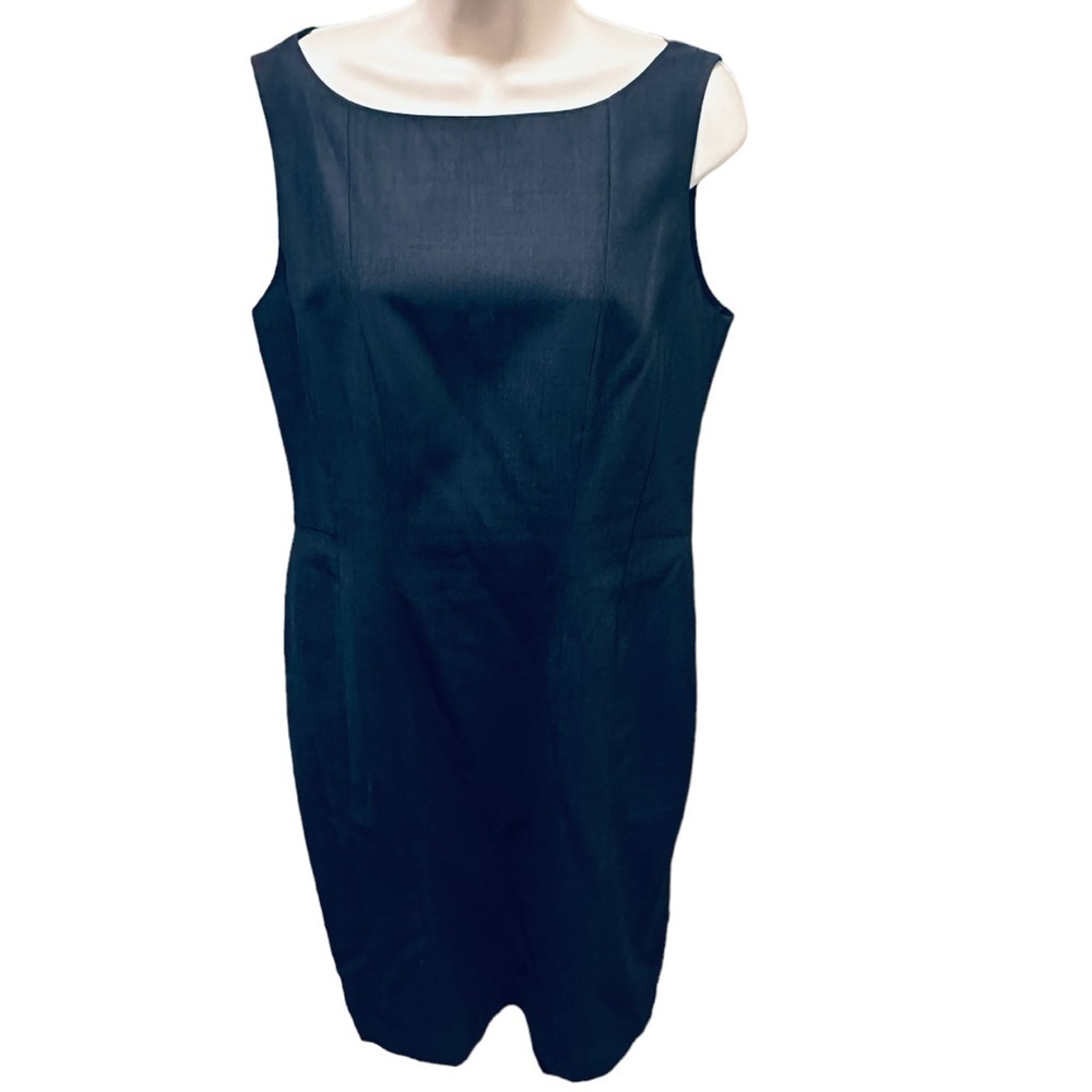 HOBBS LONDON 95% Wool Blend Shift Dress Size 8 navy blue Sleeveless